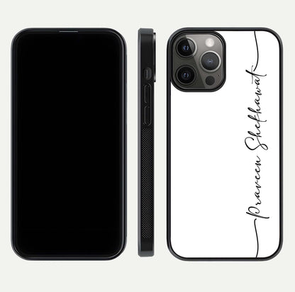 White Tune Custom Name Glass Case for iPhone 12 Pro Max front & back layout showing clean design and text placement