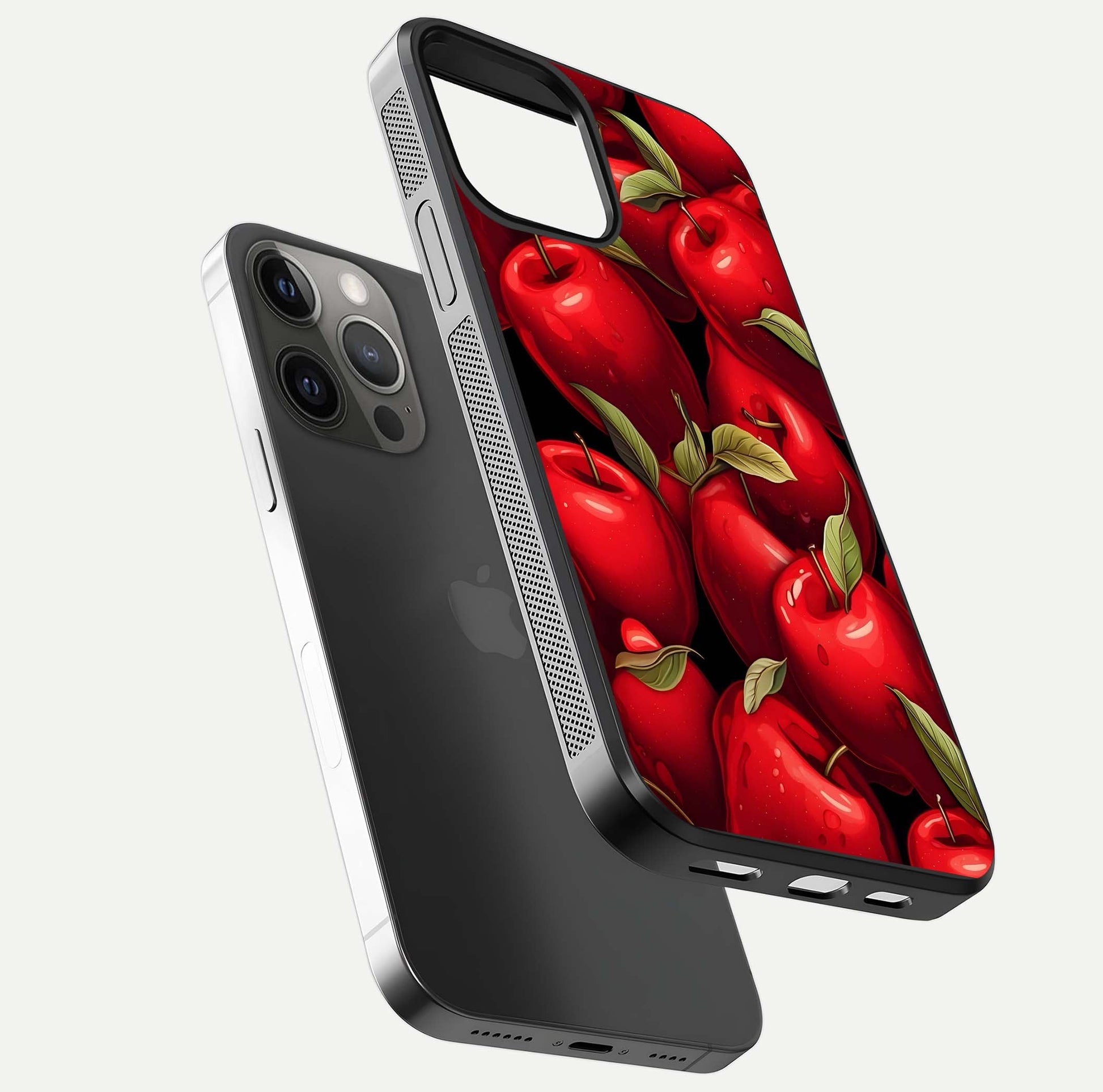 Apple Pattern Glass Case for iPhone 12 Pro Max floating mockup with smooth edge detailing and pattern clarity