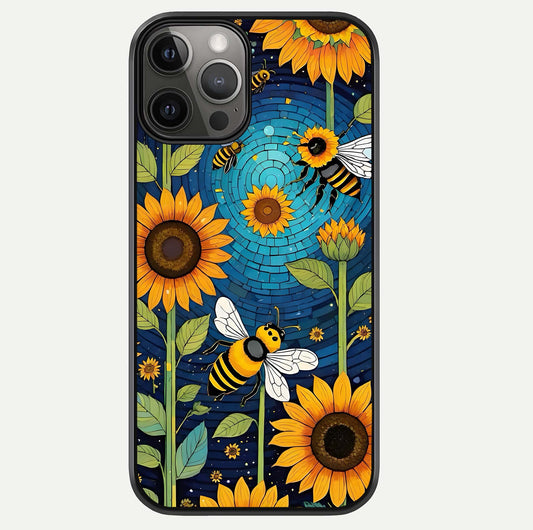 Bees & Sunflowers Glass Case For iPhone 12 Pro Max by Custom World