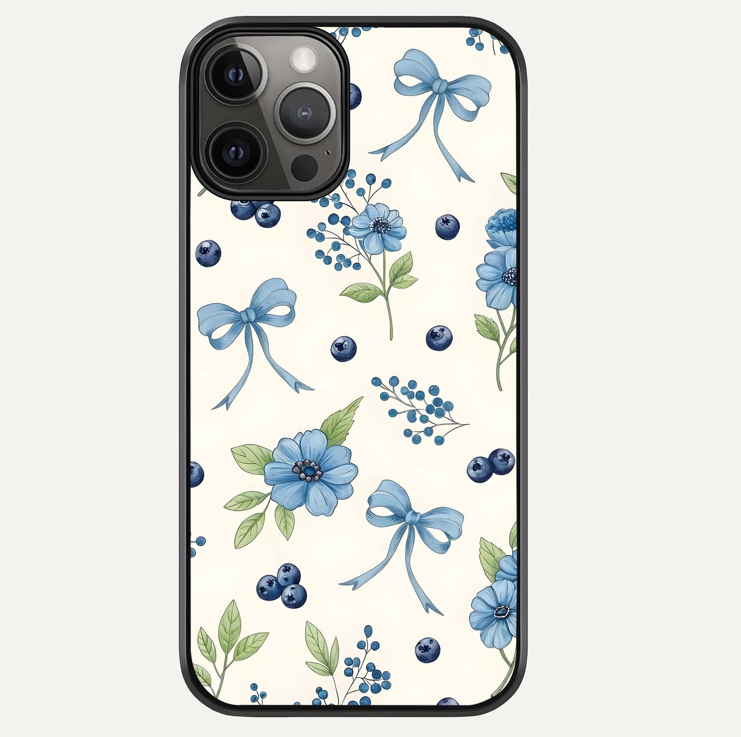 Blue Flower & Bow Glass Case For iPhone 12 Pro Max by Custom World