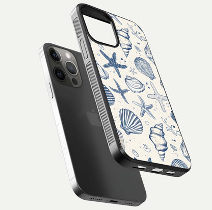 Blue Ocean Outline Glass Case for iPhone 12 Pro Max floating mockup displaying marine-inspired aesthetic and smooth surface