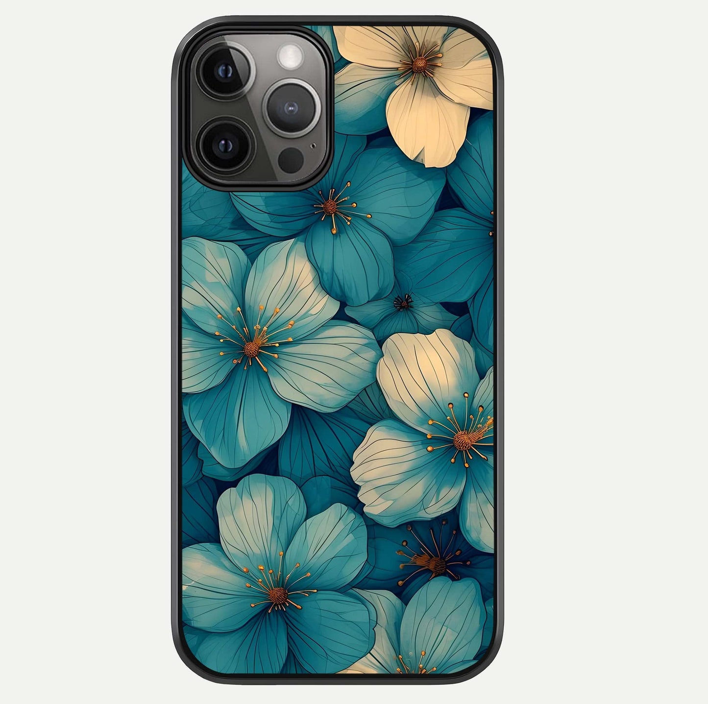 Blue Shade Floral Glass Case For iPhone 12 Pro Max by Custom World