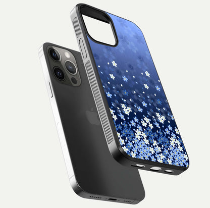 Blue Starry Glass Case for iPhone 12 Pro Max floating mockup capturing cosmic tone and HD gloss texture