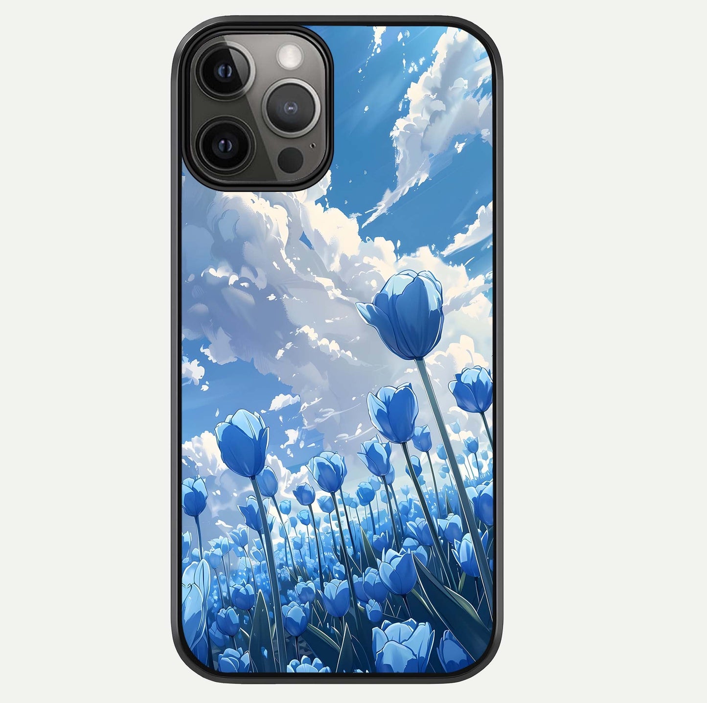 Blue Tulip Clouds Glass Case For iPhone 12 Pro Max by Custom World