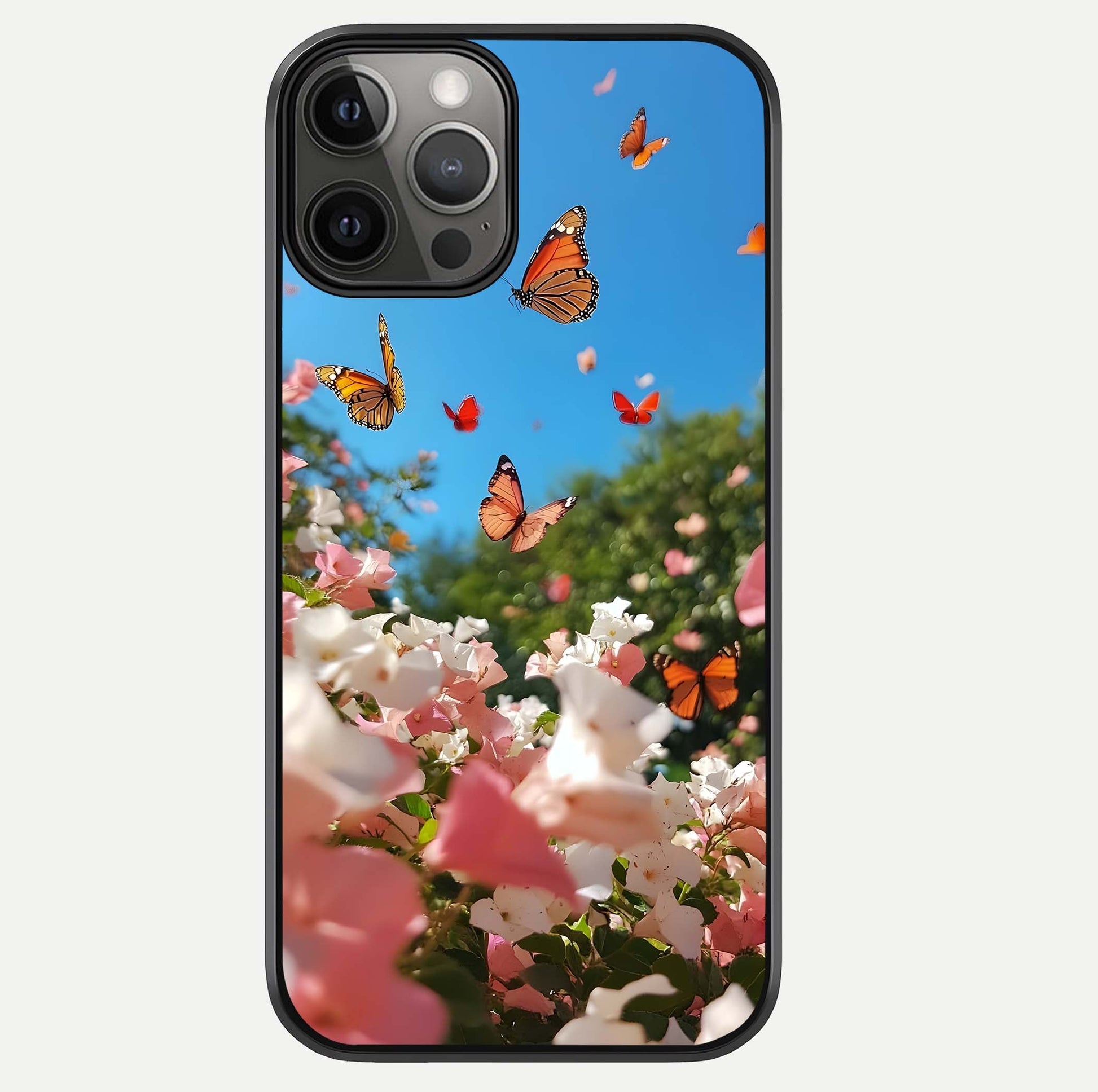 Butterflies In Bloom Sky Glass Case For iPhone 12 Pro Max by Custom World