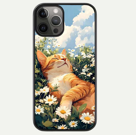 Cat & Flowers View Glass Case For iPhone 12 Pro Max by Custom World
