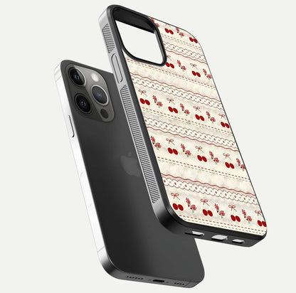 Cherry Bloom Charm Glass Case for iPhone 12 Pro Max floating mockup showing bloom texture and polished gloss