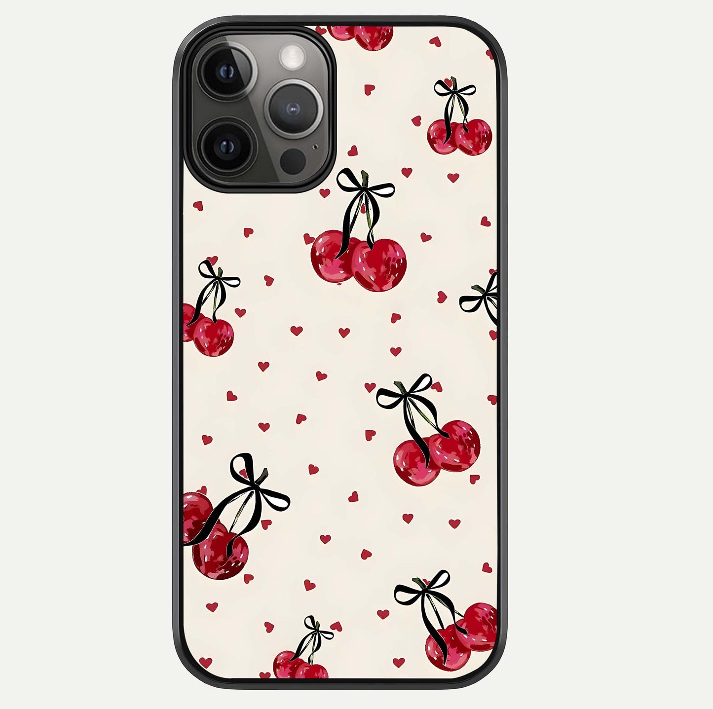 Cherry Heart Bow Glass Case For iPhone 12 Pro Max by Custom World