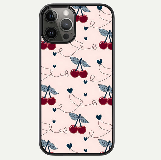 Cherry Heart Line Glass Case For iPhone 12 Pro Max by Custom World