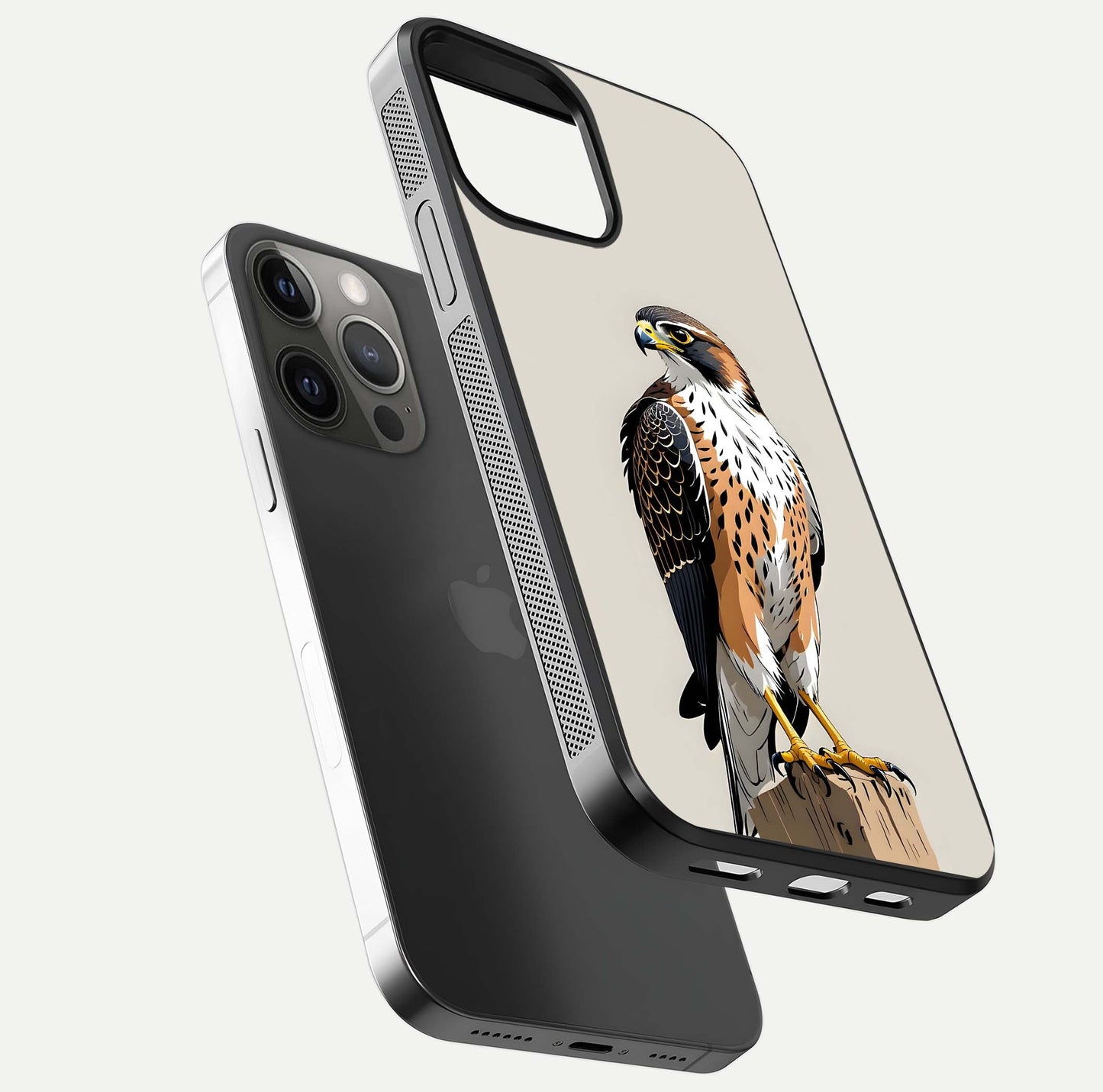 Clever Eagle Glass Case for iPhone 12 Pro Max floating mockup displaying sharp gloss and art contrast