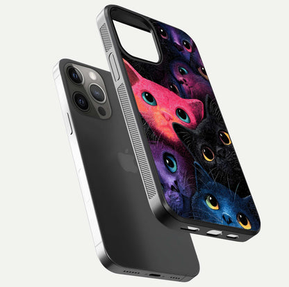 Cosmic Cats Dreams Glass Case for iPhone 12 Pro Max floating mockup showing star details and polish reflection