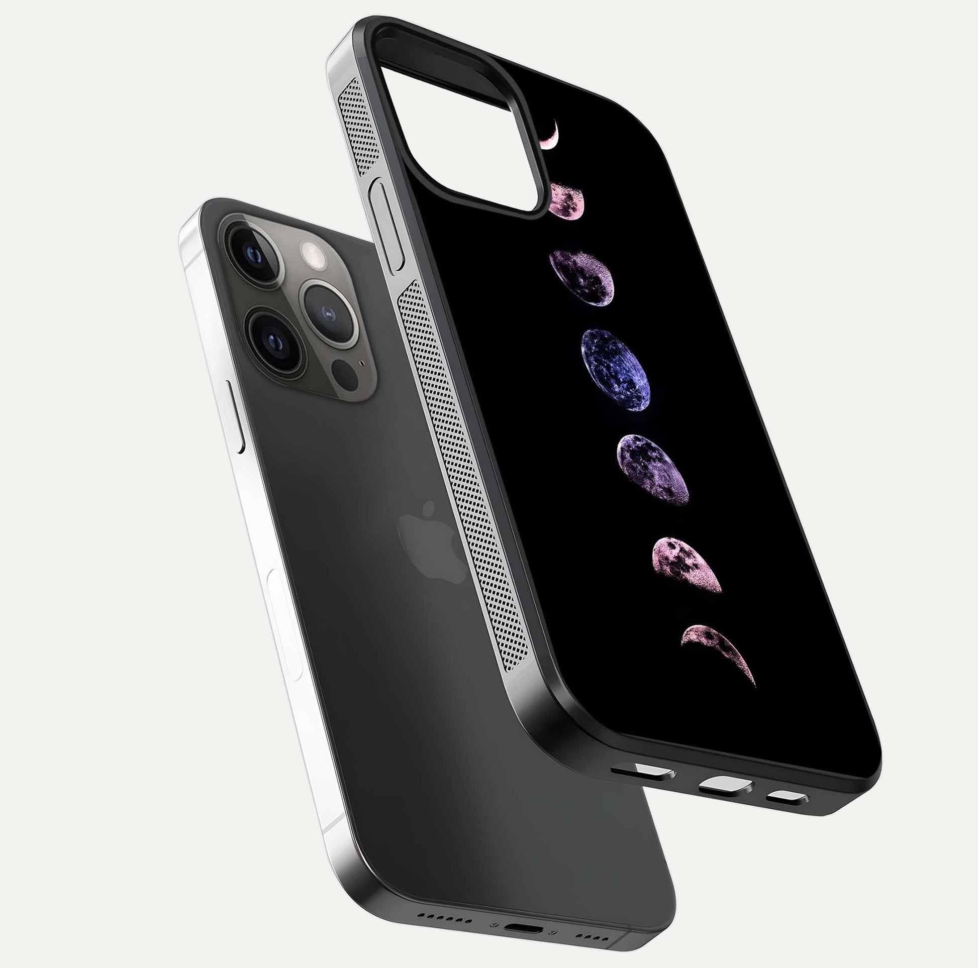 Crimson All Planets Glass Case for iPhone 12 Pro Max floating mockup showing gloss depth and rich hues