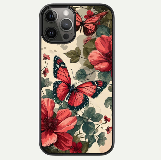 Crimson Butterfly Garden Glass Case For iPhone 12 Pro Max by Custom World