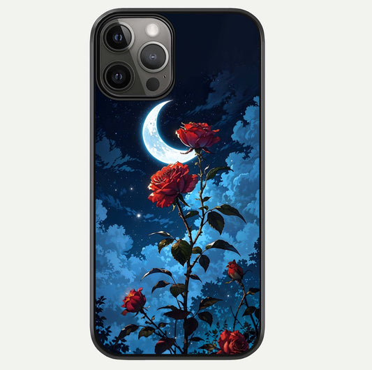 Crimson Rose Moon Glass Case For iPhone 12 Pro Max by Custom World