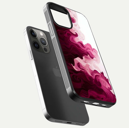 Crimson Wave Flow Glass Case for iPhone 12 Pro Max floating mockup showing gloss shine and smooth edge