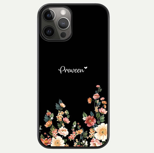 Floral Design Personalized Custom Name Glass Case For iPhone 12 Pro Max by Custom World