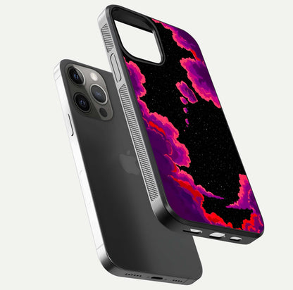 Galaxy Dream Frame Glass Case for iPhone 12 Pro Max floating dual-view mockup showing vibrant gloss and space-themed tones