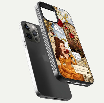 Golden Dream Belle Glass Case for iPhone 12 Pro Max floating dual-view mockup highlighting gloss texture and elegant shimmer