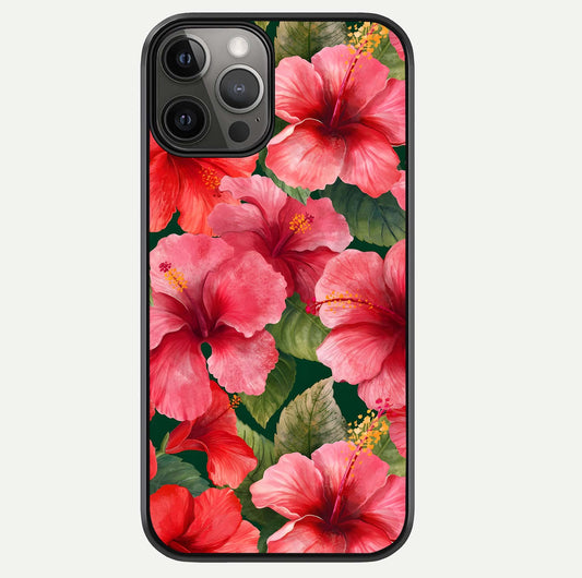 Hibiscus Pattern Glass Case For iPhone 12 Pro Max by Custom World