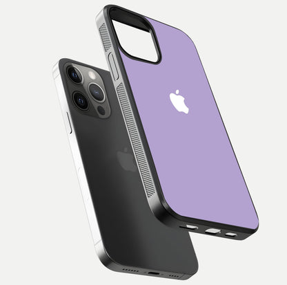 Lavender Soft Minimal Glass Case for iPhone 12 Pro Max floating dual-view mockup showing gloss reflection and pastel tone