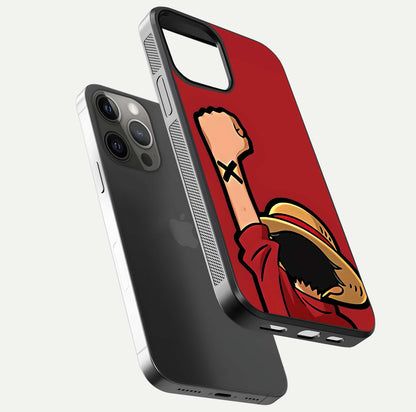 Luffy X Spirit Glass Case for iPhone 12 Pro Max floating dual-view mockup showing gloss polish and vibrant color depth