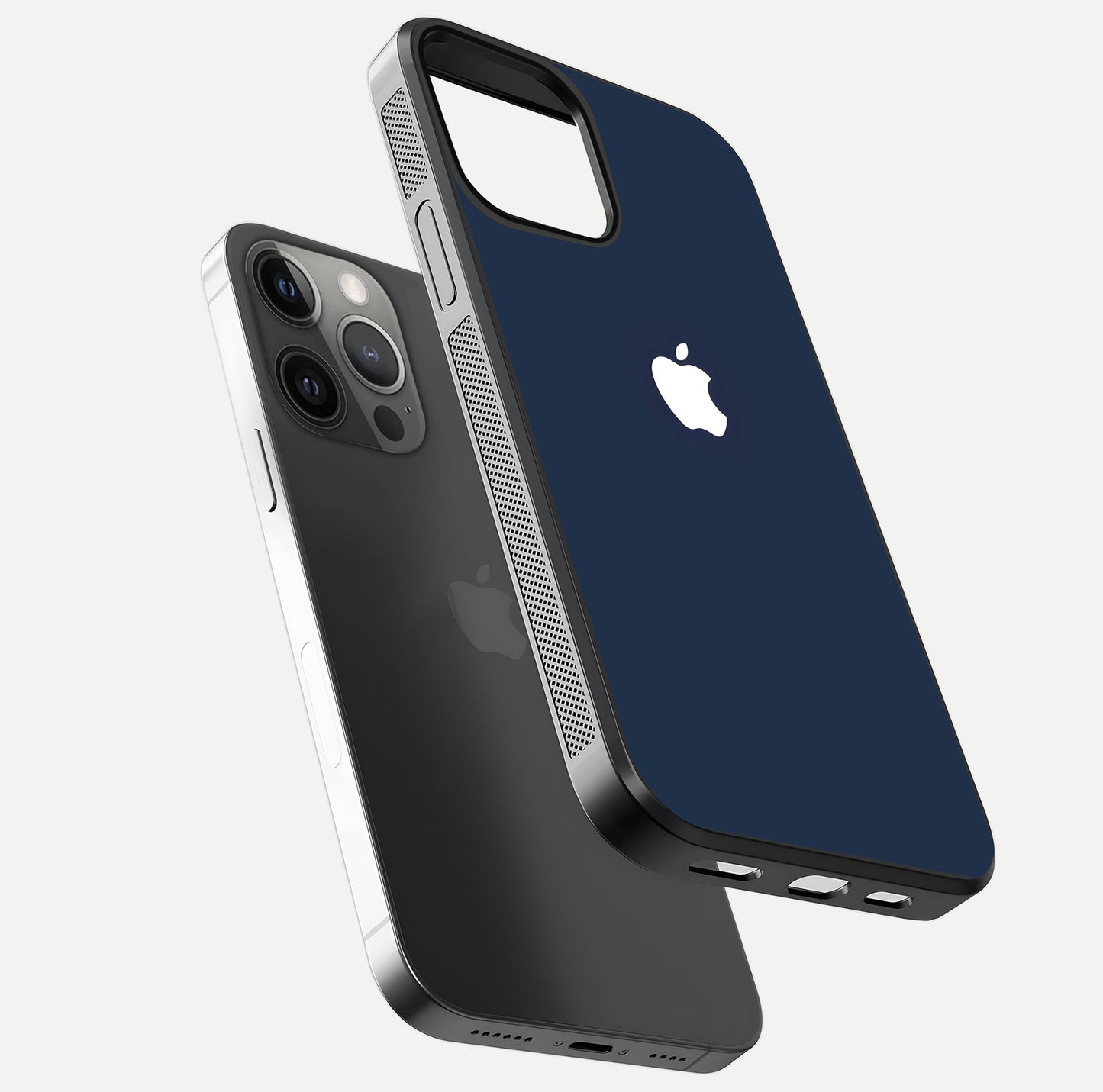 Minimal Apple Night Glass Case for iPhone 12 Pro Max floating dual-view mockup showing HD shine and minimal style
