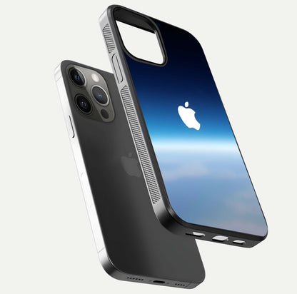 Minimal Apple Sky Glass Case for iPhone 12 Pro Max floating dual-view mockup showing HD gloss and Apple design