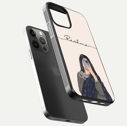 Mirror Mood Muse Custom Name Glass Case for iPhone 12 Pro Max floating dual-view mockup showing reflection and luxury style