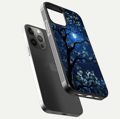 Mystic Floral Night Glass Case for iPhone 12 Pro Max floating dual-view mockup displaying shine and rich color depth