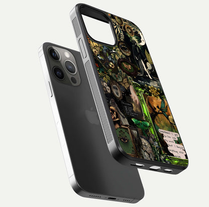 Mystic Woods Secret Glass Case for iPhone 12 Pro Max floating dual-view mockup showing HD shine and depth