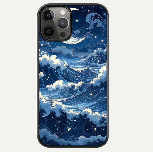 Ocean Moon Waves Glass Case For iPhone 12 Pro Max by Custom World
