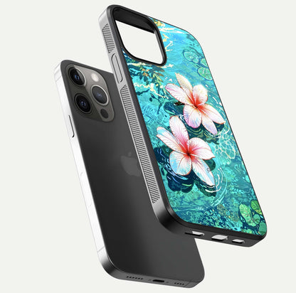 Pink Flowers in Water Glass Case for iPhone 12 Pro Max floating dual-view mockup showing gloss and floral clarity