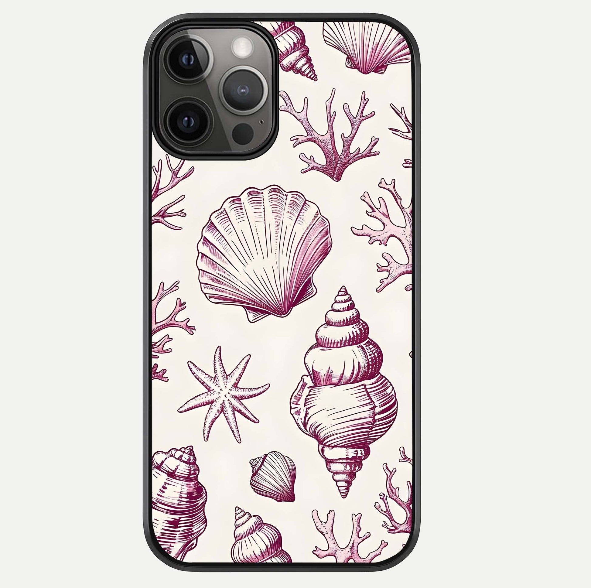 Pink Shells Outline Glass Case For iPhone 12 Pro Max by Custom World