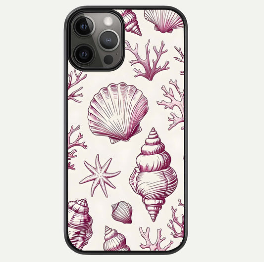 Pink Shells Outline Glass Case For iPhone 12 Pro Max by Custom World