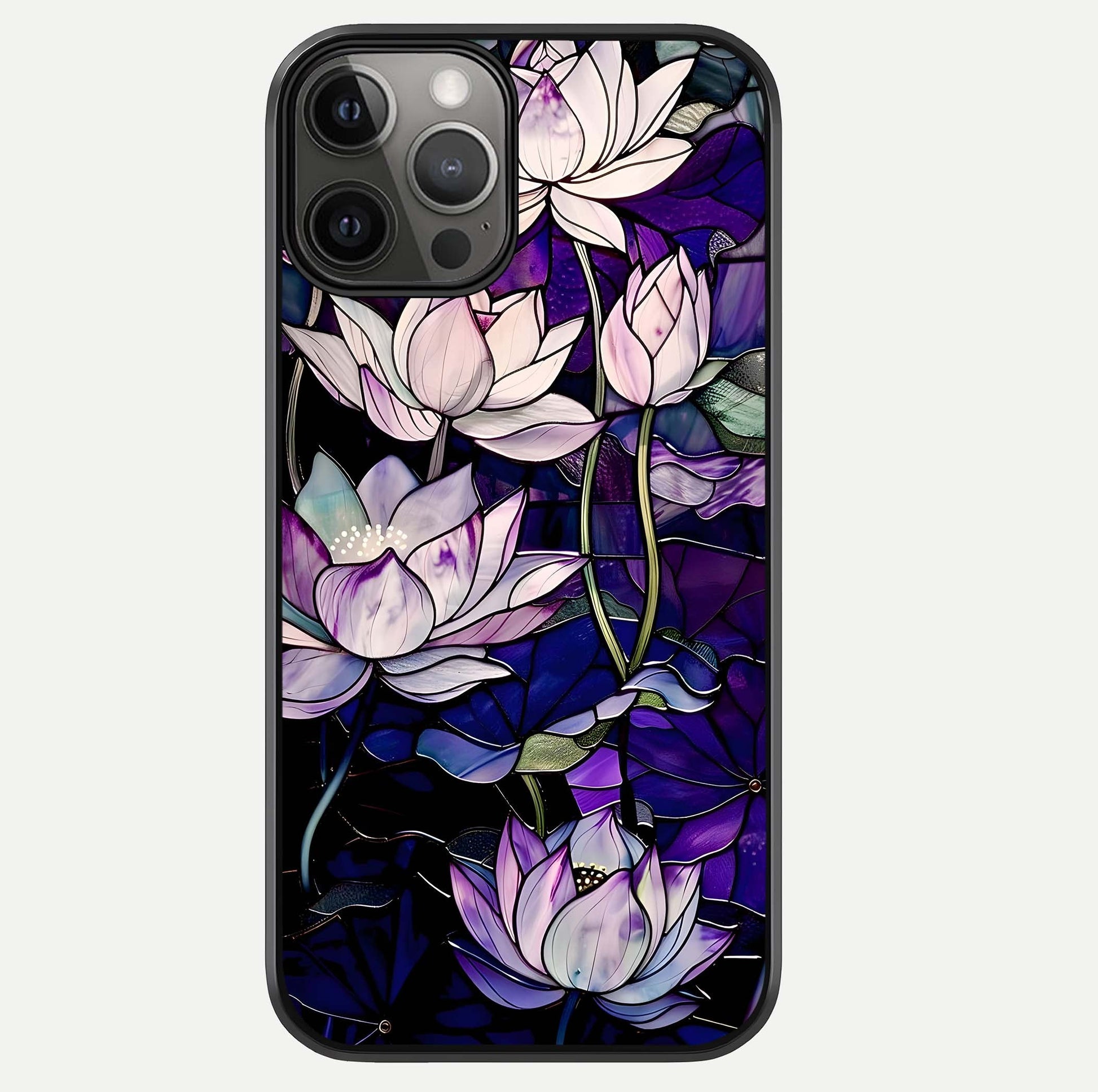 Purple Lotus Pattern Glass Case For iPhone 12 Pro Max by Custom World