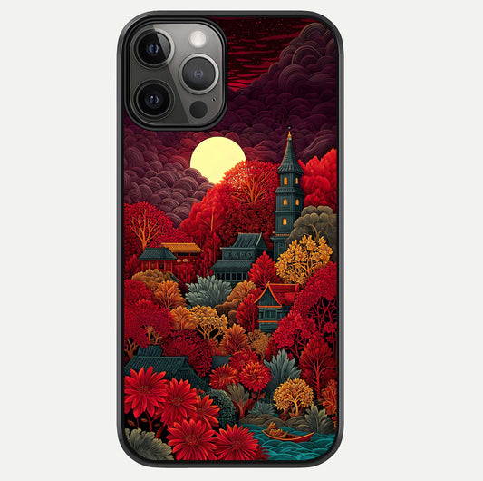 Scarlet Autumn Temple Glass Case For iPhone 12 Pro Max by Custom World