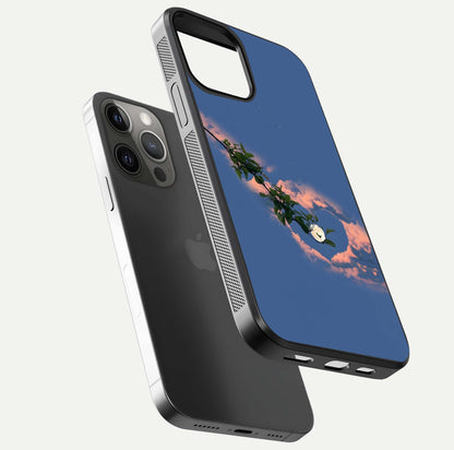 Sky Under Tree Glass Case for iPhone 12 Pro Max floating dual-view mockup displaying gloss reflection and landscape tone