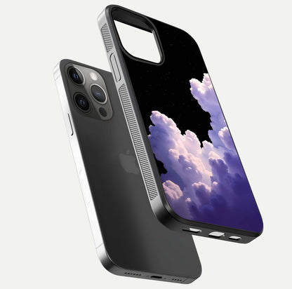 Starlit Night Whispers Glass Case for iPhone 12 Pro Max floating dual-view mockup displaying gloss surface and depth