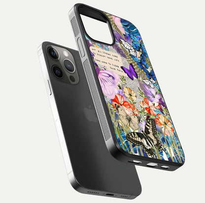 Storm Path Bloom Glass Case for iPhone 12 Pro Max floating dual-view mockup displaying gloss and pattern depth