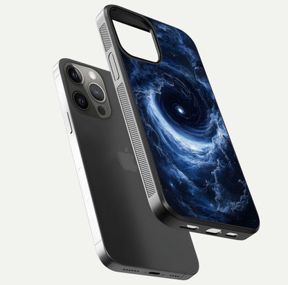Stunning Galaxy Glass Case for iPhone 12 Pro Max floating dual-view mockup displaying gloss shine and vivid print depth