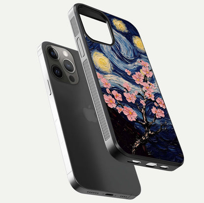 Van Gogh Scenery Glass Case for iPhone 12 Pro Max floating dual-view mockup displaying gloss reflection and HD quality