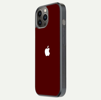 Apple Crimson Core Glass Case for iPhone 12 Pro Max side-angle shot showing camera bump alignment and glossy shine