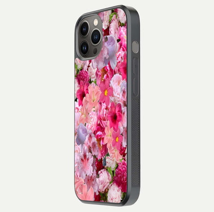 Bloom Crush Fantasy Glass Case for iPhone 12 Pro Max side-angle shot with fantasy bloom art and gloss surface