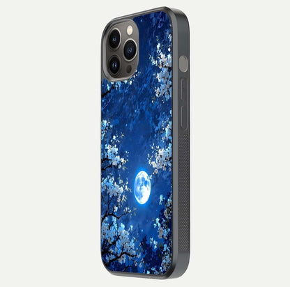 Blossom Moonlight Sky Glass Case for iPhone 12 Pro Max side-angle view emphasizing moonlight tones and protective edge