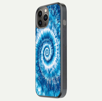Blue Galaxy Wave Glass Case for iPhone 12 Pro Max side-angle image showing wave ripple art and glass gloss