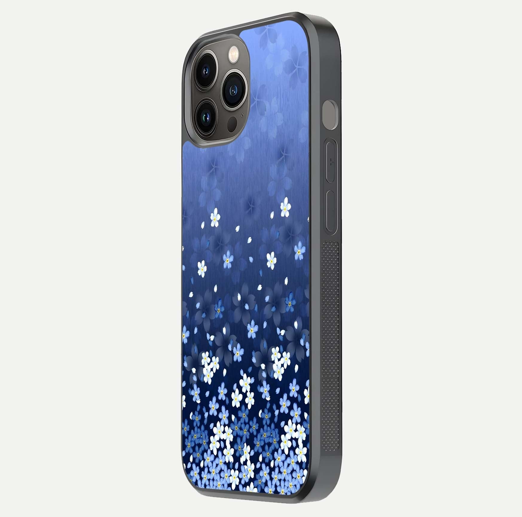 Blue Starry Glass Case for iPhone 12 Pro Max side-angle photo showing light reflection and detailed star pattern