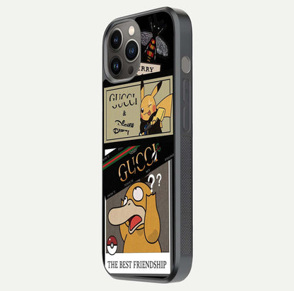 Cartoon Brand Play Mashup Glass Case for iPhone 12 Pro Max side-angle image showing reflection brightness and fun graphic mix