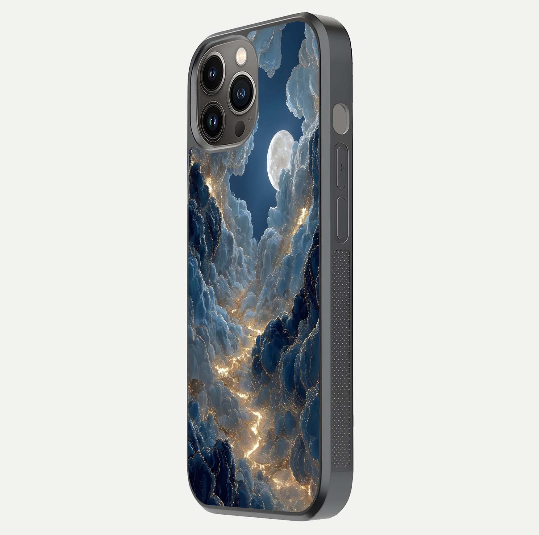 Celestial Cloud Road Glass Case for iPhone 12 Pro Max side-angle image showing soft pastel tones and edge clarity