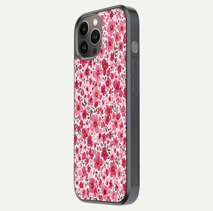 Cherry Blossom Charm Glass Case for iPhone 12 Pro Max side-angle image showing reflection gloss and soft texture