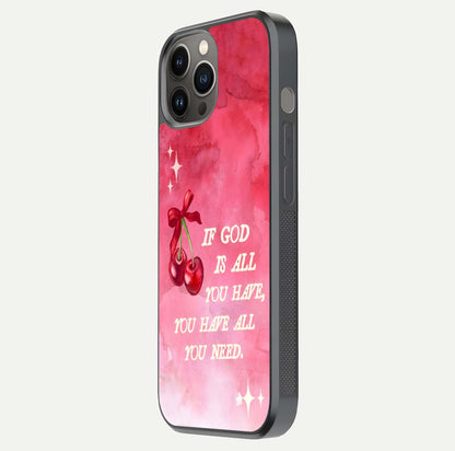 Cherry Quote Glass Case for iPhone 12 Pro Max side-angle image showing curve glow and glass detail